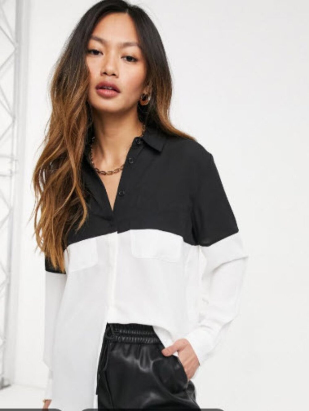 ASOS DESIGN Color Block Shirt in Mono Print